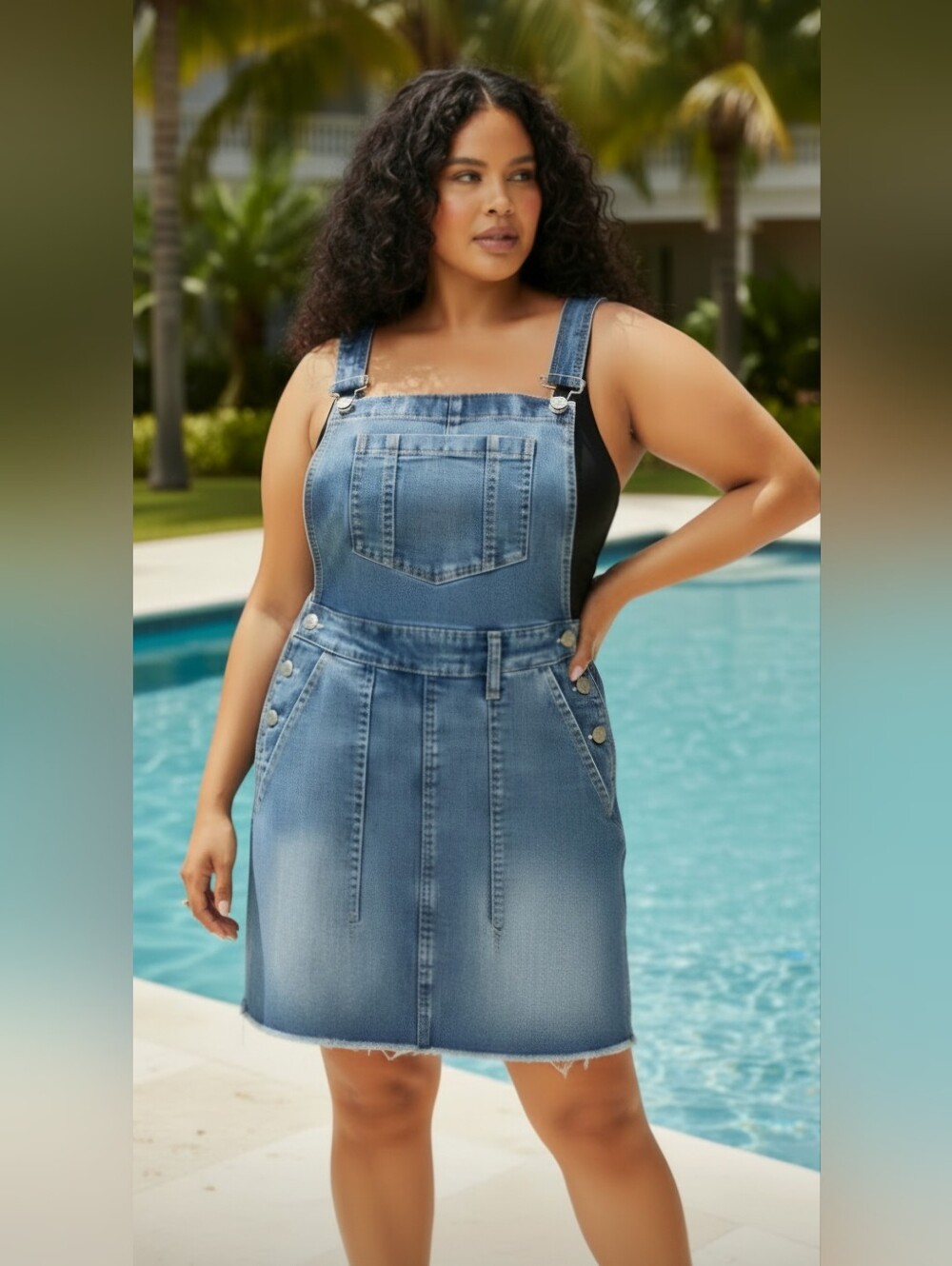 Judy Blue High Waisted Denim Raw Hem Overall Mini Dress Size 2X